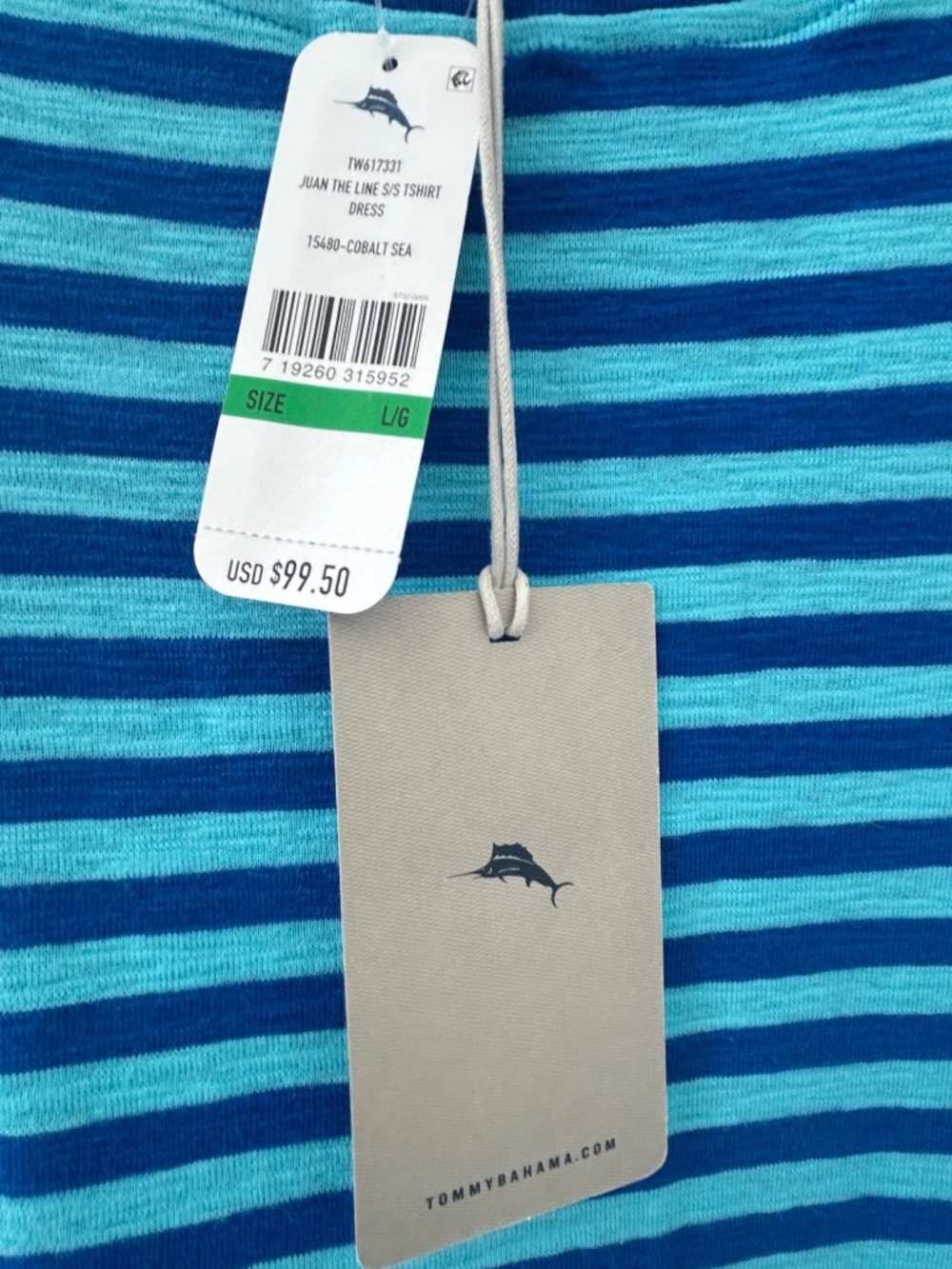 NWT Tommy Bahama Juan the Line Striped T-Shirt Dress in Cobalt Sea Sz L - Picture 3 of 6